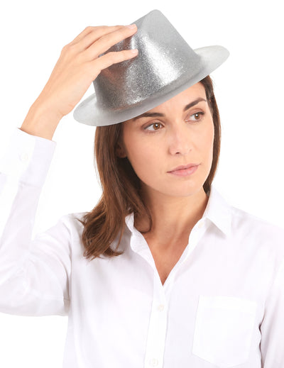 Sombrero purpurina plateada adulto