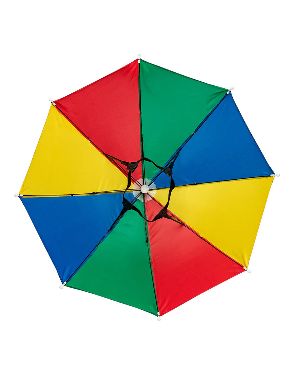 Vue de l'intérieur et du système d'attache du chapeau parapluie multicolore