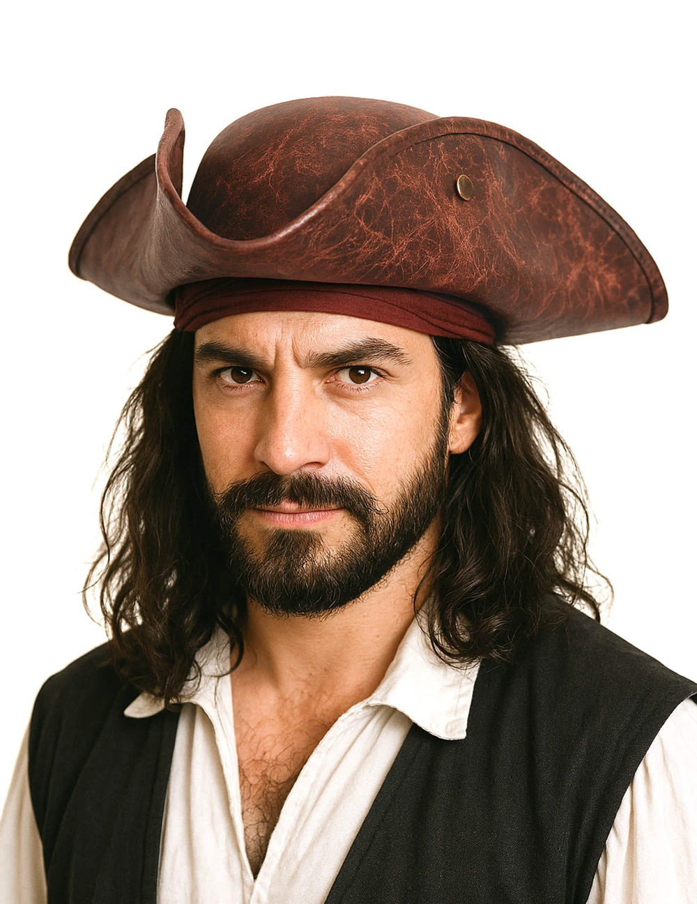 Sombrero de pirata para adulto marrón efecto cuero