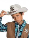 Sombrero de sheriff para niño blanco con estrella plateada