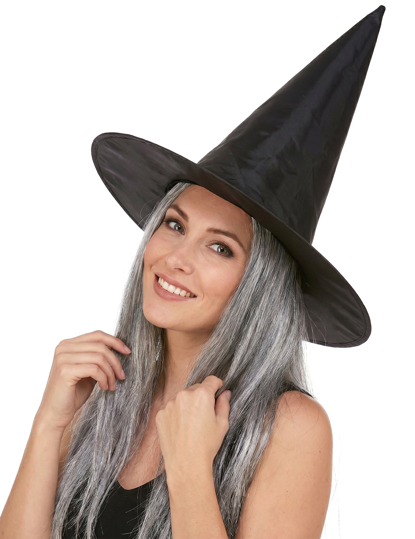 Sombrero Halloween bruja negro pelo gris adulto
