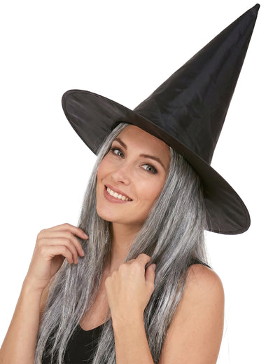 Sombrero Halloween bruja negro pelo gris adulto