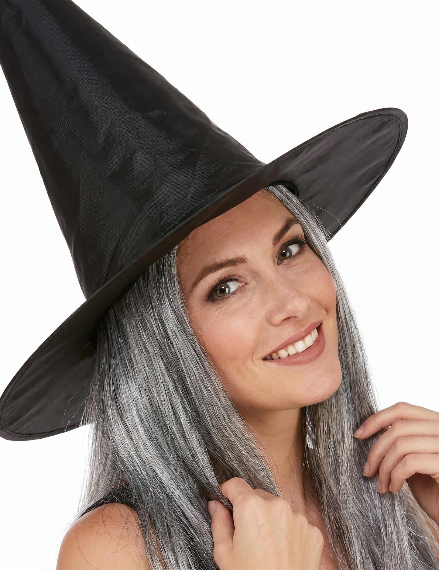 Sombrero Halloween bruja negro pelo gris adulto