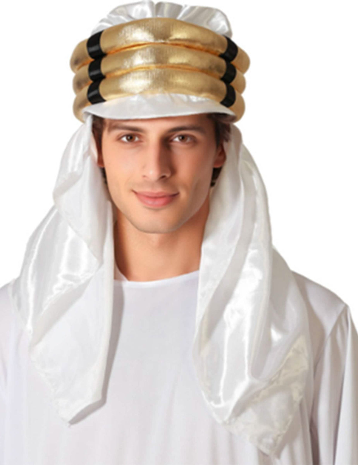 Chapeau sultan arabe pour adulte blanc et doré