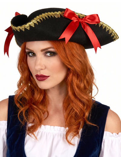 Sombrero tricornio lazos rojos mujer