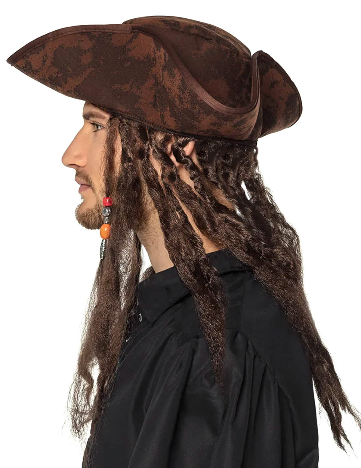 Vista de perfil del sombrero tricornio pirata para adulto