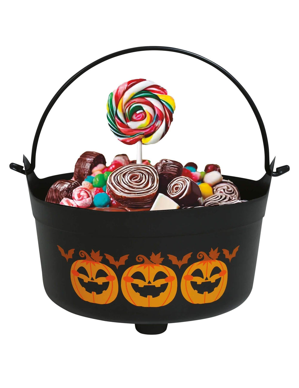 Chaudron citrouilles Halloween pour enfant noir et orange rempli de bonbons