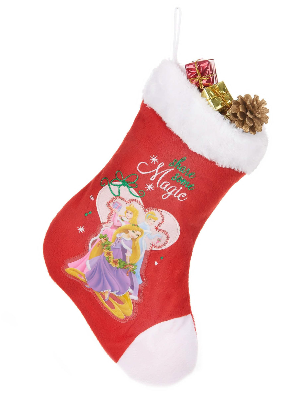 Calcetín de navidad Princesses Disney para niño rojo y blanco