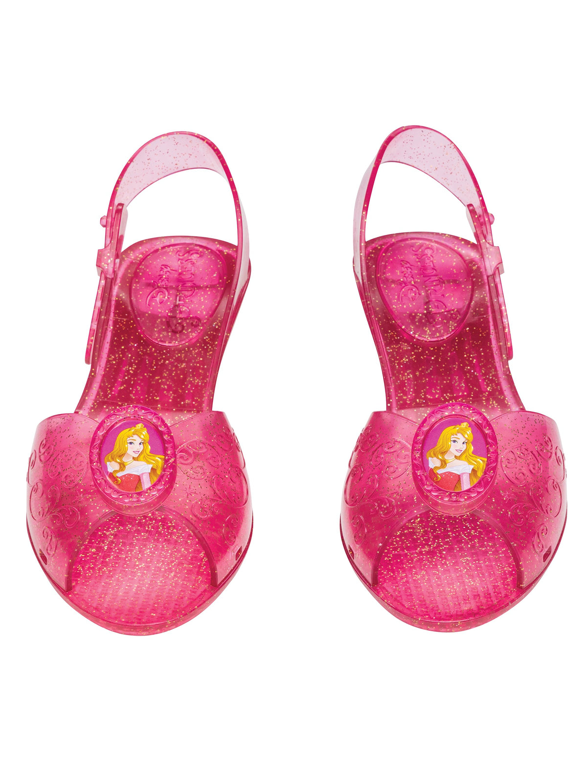 Vue de face des chaussures de princesse La belle au bois dormant