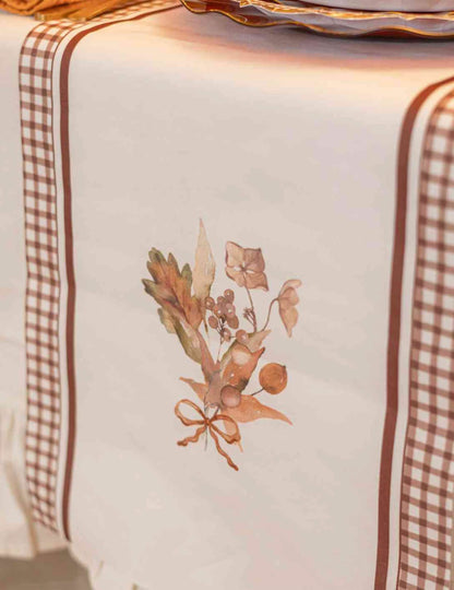 Camino de mesa Ramo de otoño de tela crema y auburn 28 cm x 3 m