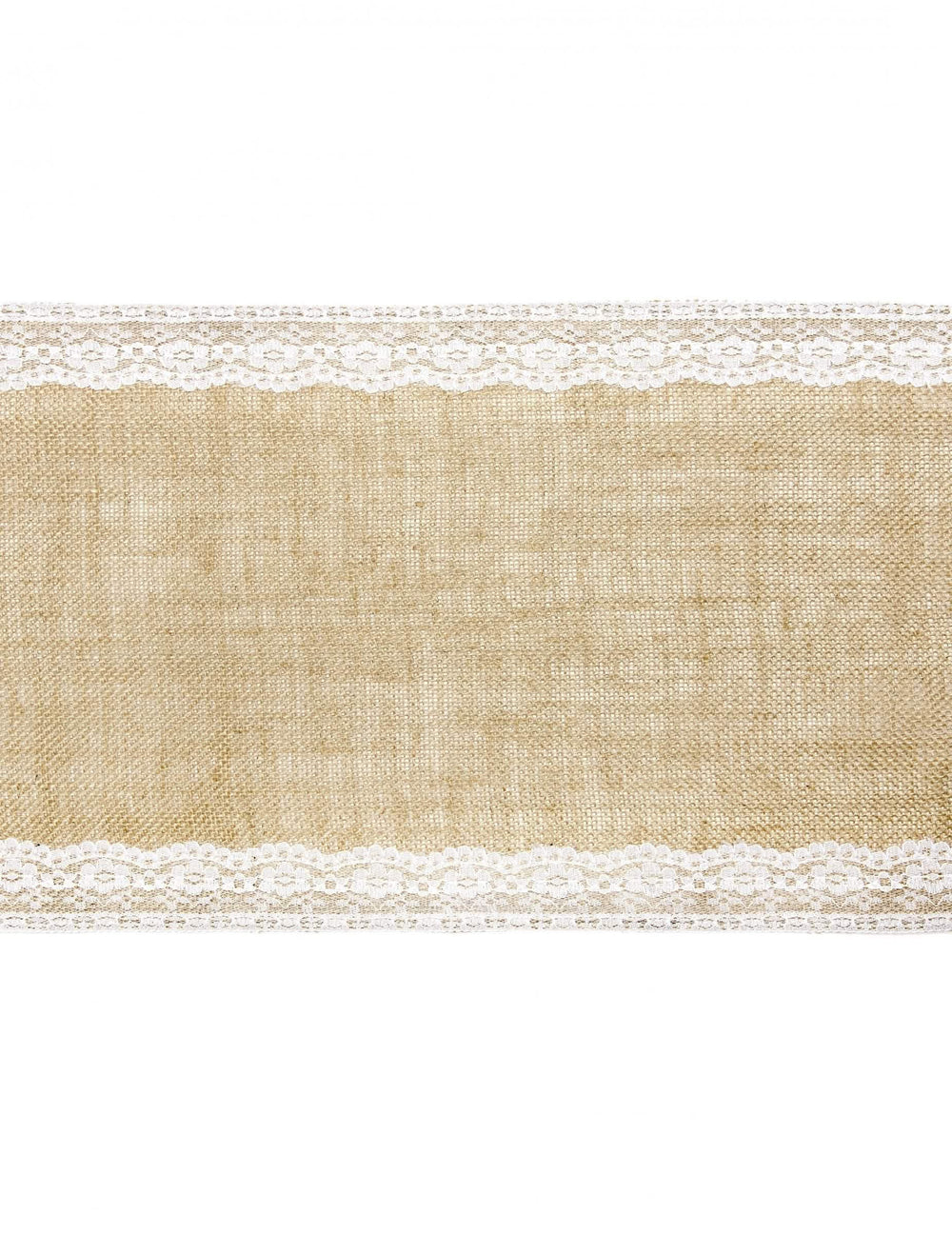 Chemin de table en jute bordures dentelle pour mariage naturel et blanc