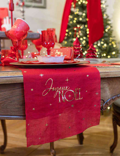 Camino de mesa Feliz Navidad atemporal rojo y dorado 28 cm x 3 m
