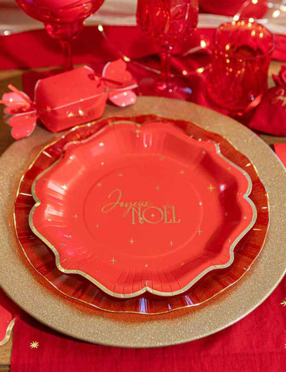 Camino de mesa Feliz Navidad atemporal rojo y dorado 28 cm x 3 m