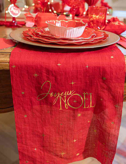 Camino de mesa Feliz Navidad atemporal rojo y dorado 28 cm x 3 m