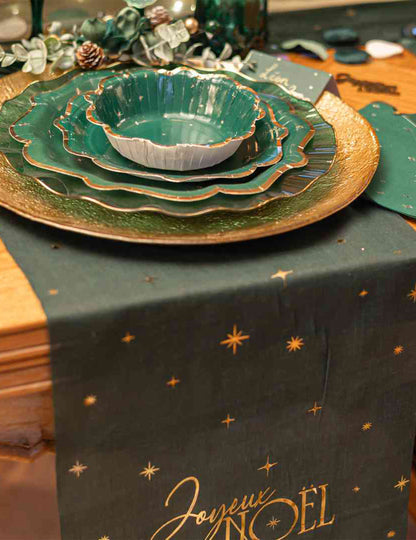 Camino de mesa Feliz Navidad atemporal verde inglés y dorado 28 cm x 3 m