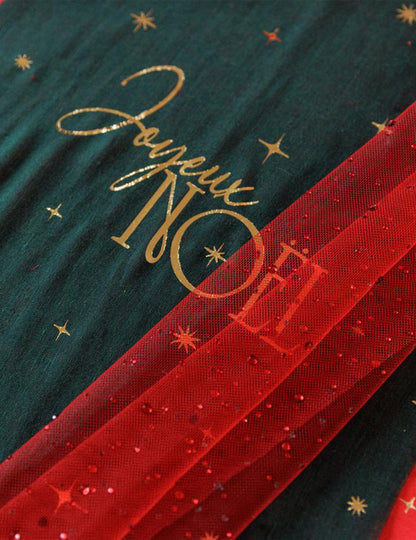 Camino de mesa Feliz Navidad atemporal verde inglés y dorado 28 cm x 3 m