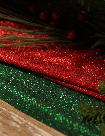 Camino de mesa rombos terciopelo verde con purpurina 28 cm x 3 m