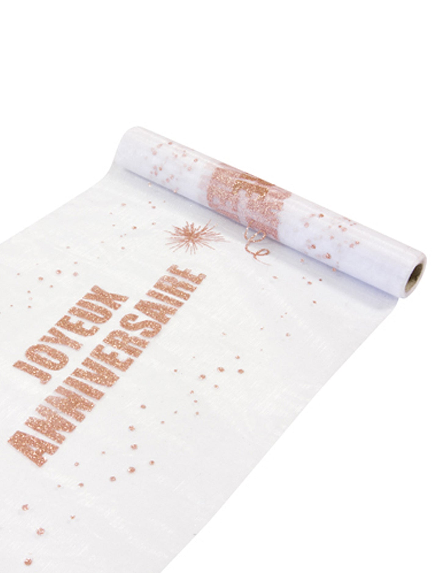 Chemin de table organza Joyeux anniversaire rose gold pailleté