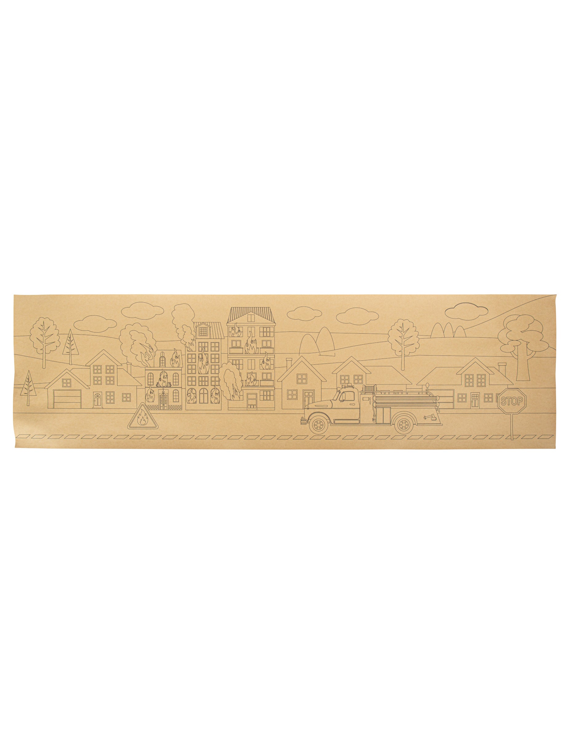 Chemin de table pompier à colorier pour enfant kraft et noir
