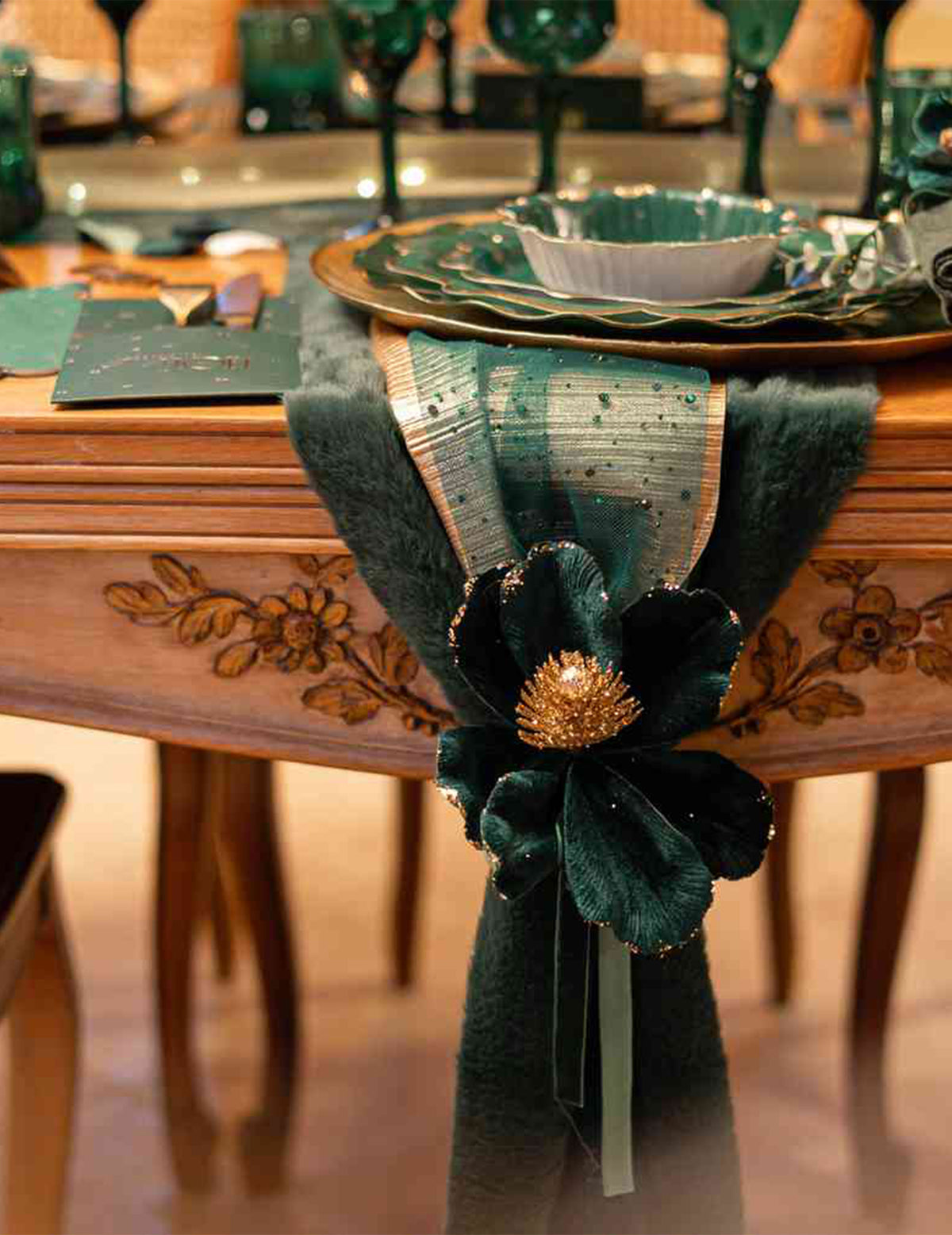 Camino de mesa strass verde oscuro 28 cm x 3 m