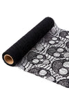 Camino de mesa de calaveras en encaje negro 28 cm x 3 m