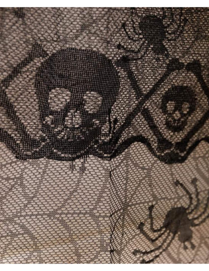 Camino de mesa de calaveras en encaje negro 28 cm x 3 m