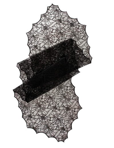 Camino de mesa de telaraña de encaje negro 44 cm x 1,82 m