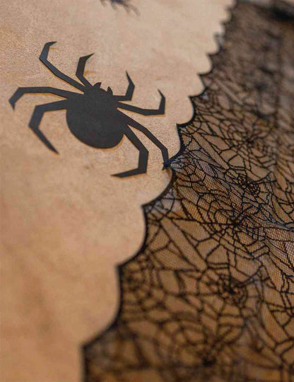 Camino de mesa de telaraña de encaje negro 44 cm x 1,82 m