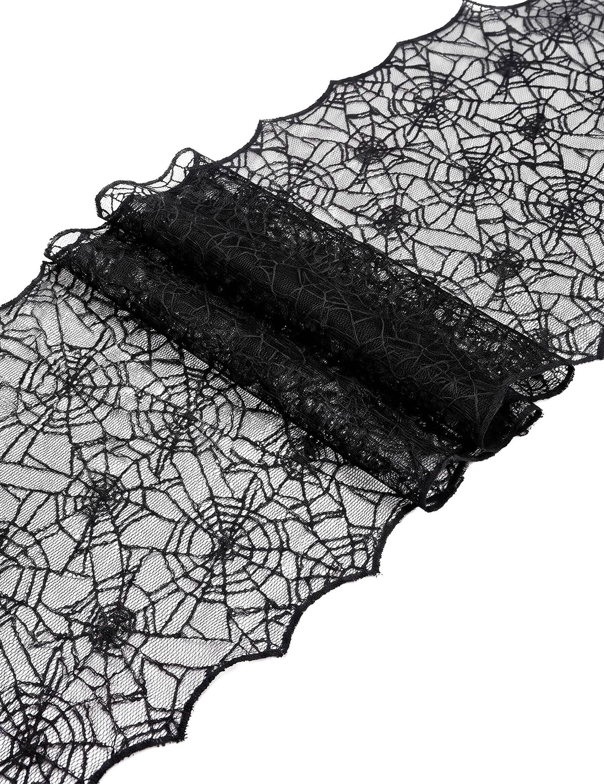 Camino de mesa de telaraña de encaje negro 44 cm x 1,82 m
