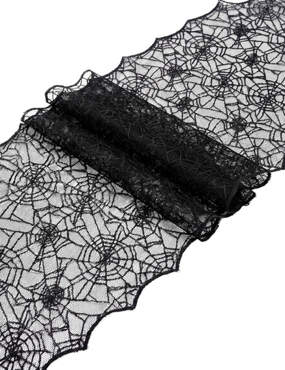 Camino de mesa de telaraña de encaje negro 44 cm x 1,82 m