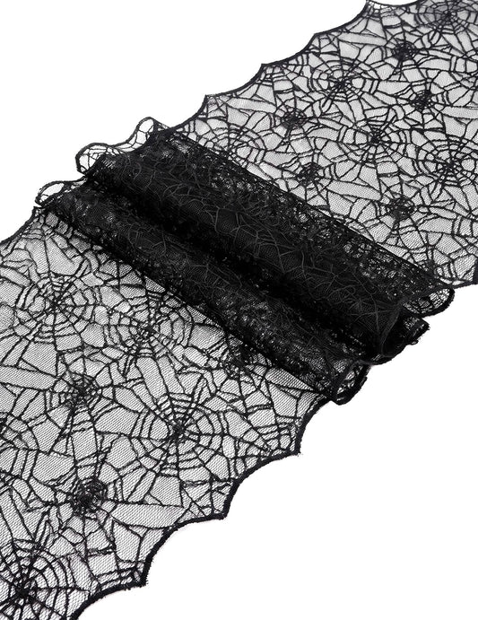 Camino de mesa de telaraña de encaje negro 44 cm x 1,82 m