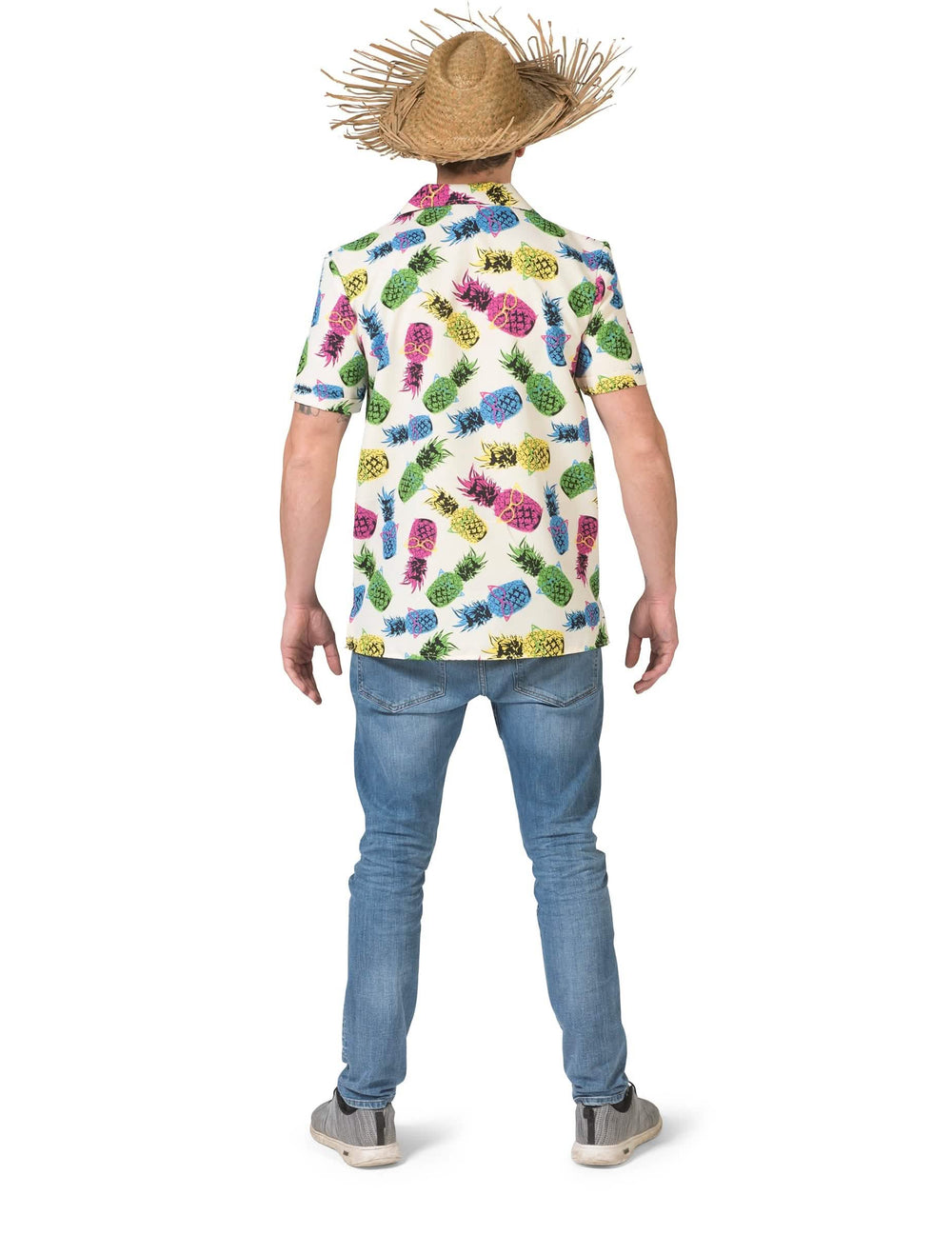 Vista trasera de la camisa con estampado de piñas para hombre