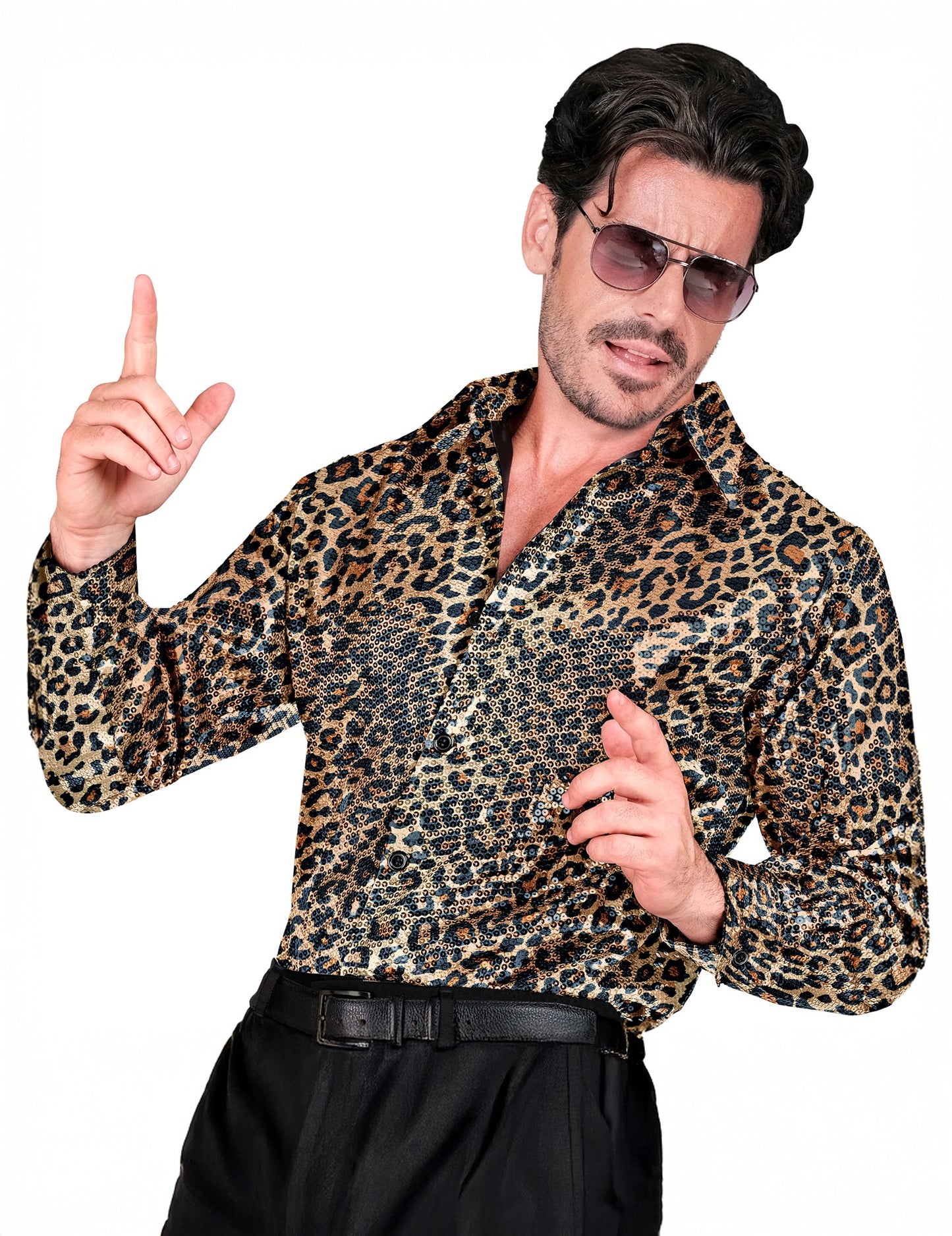 Camisa de leopardo con lentejuelas para hombre