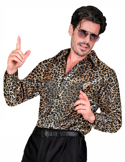 Camisa de leopardo con lentejuelas para hombre