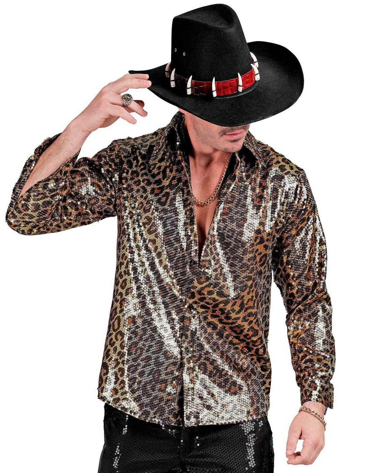 Camisa de leopardo con lentejuelas para hombre