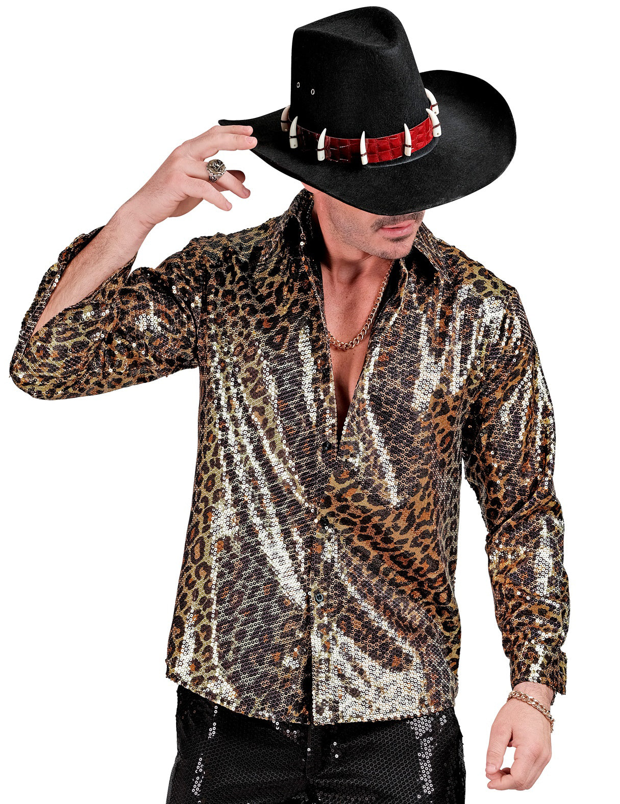 Camisa de leopardo con lentejuelas para hombre