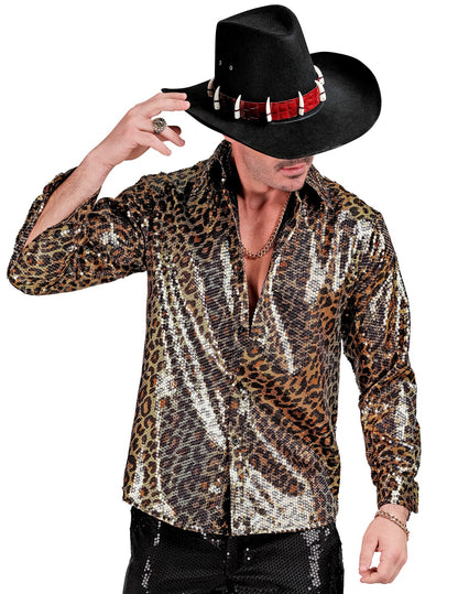 Camisa de leopardo con lentejuelas para hombre