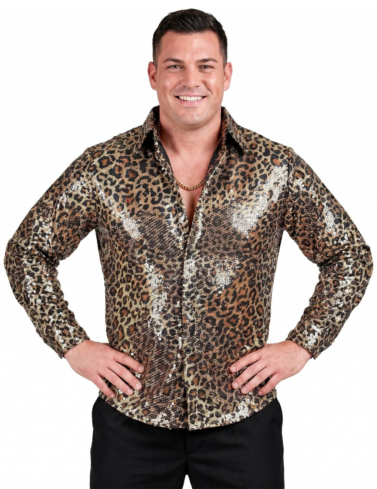 Camisa de leopardo con lentejuelas para hombre