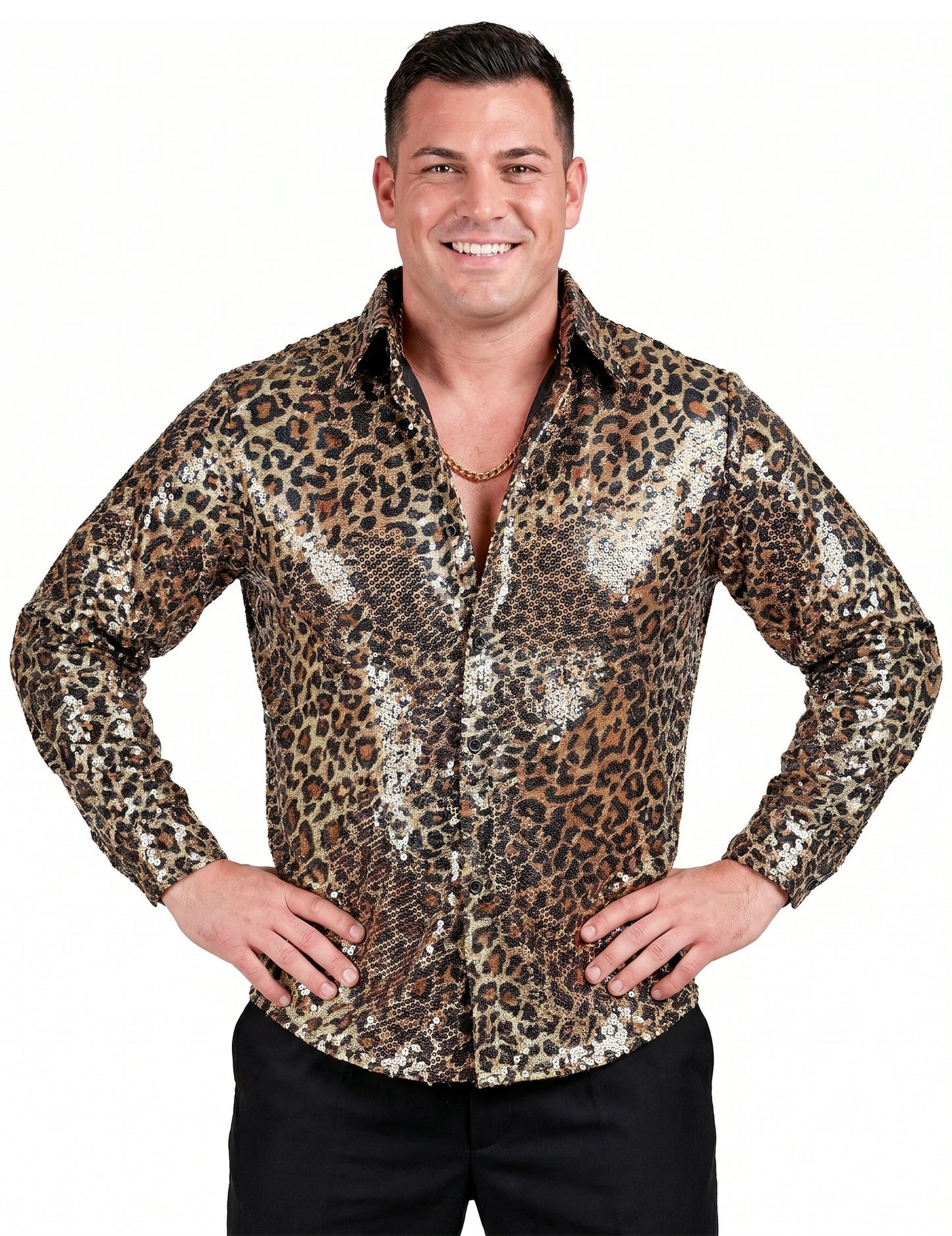 Camisa de leopardo con lentejuelas para hombre