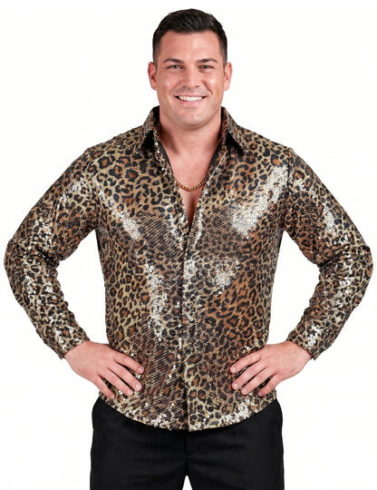 Camisa de leopardo con lentejuelas para hombre