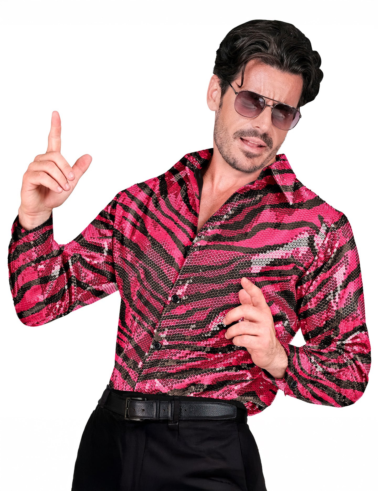 Chemise à sequins tigrée pour homme rose