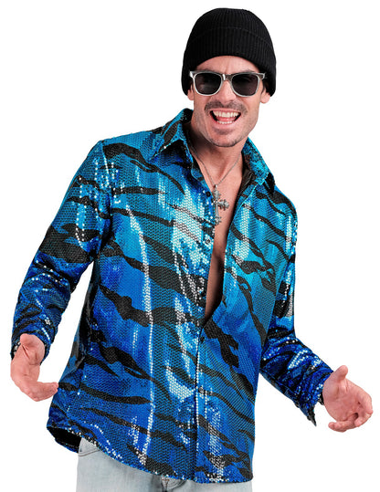 Camisa azul ondulada con lentejuelas para hombre