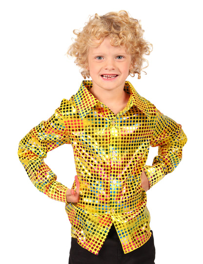 Camisa disco con lentejuelas amarillas para niño