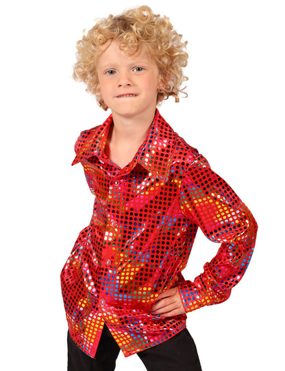Camisa disco de lentejuelas roja para niño