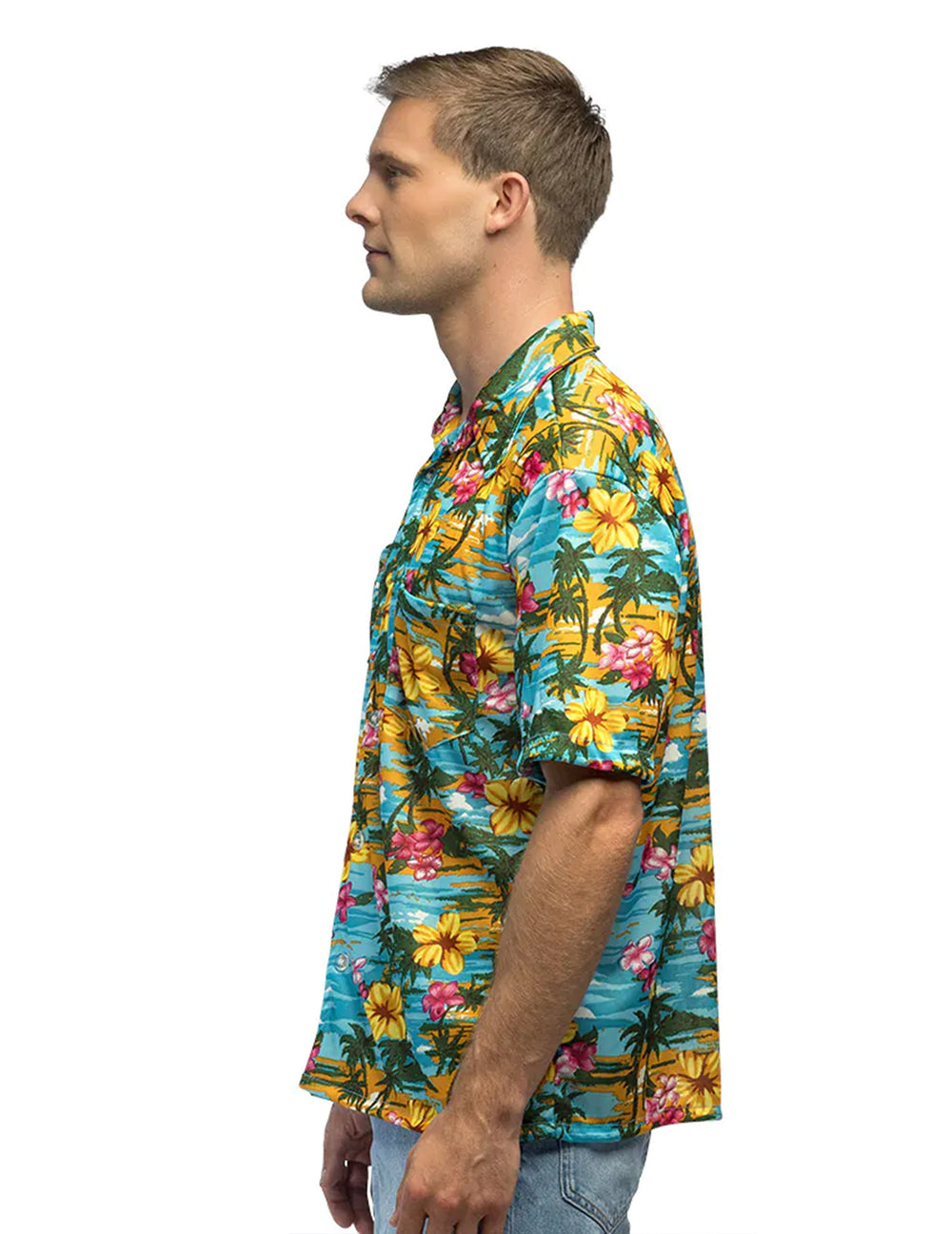 Vue de profil de la chemise Hawaï paradise pour adulte