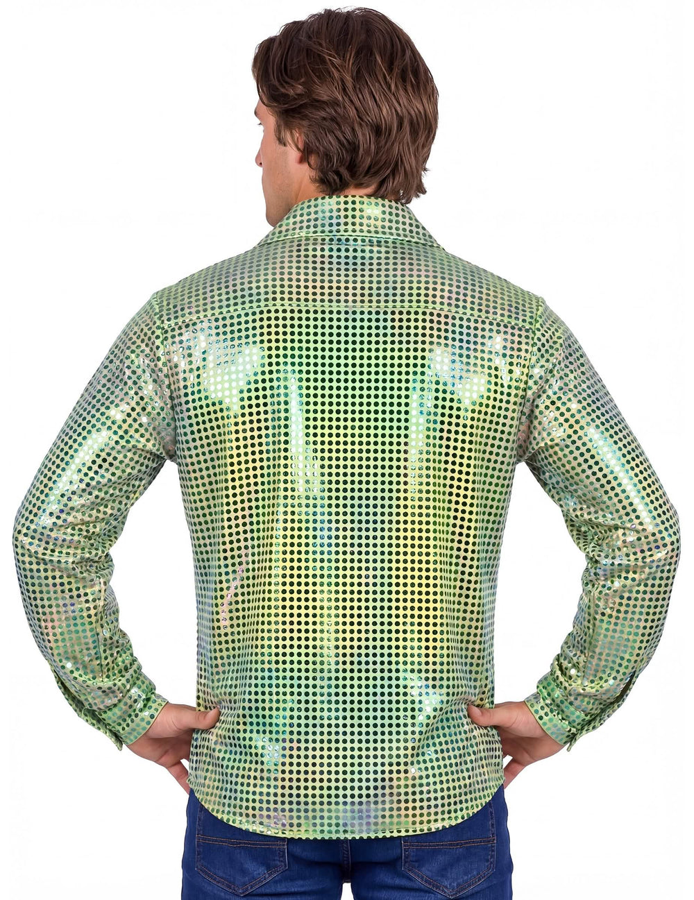 Vista trasera de la camisa disco para hombre