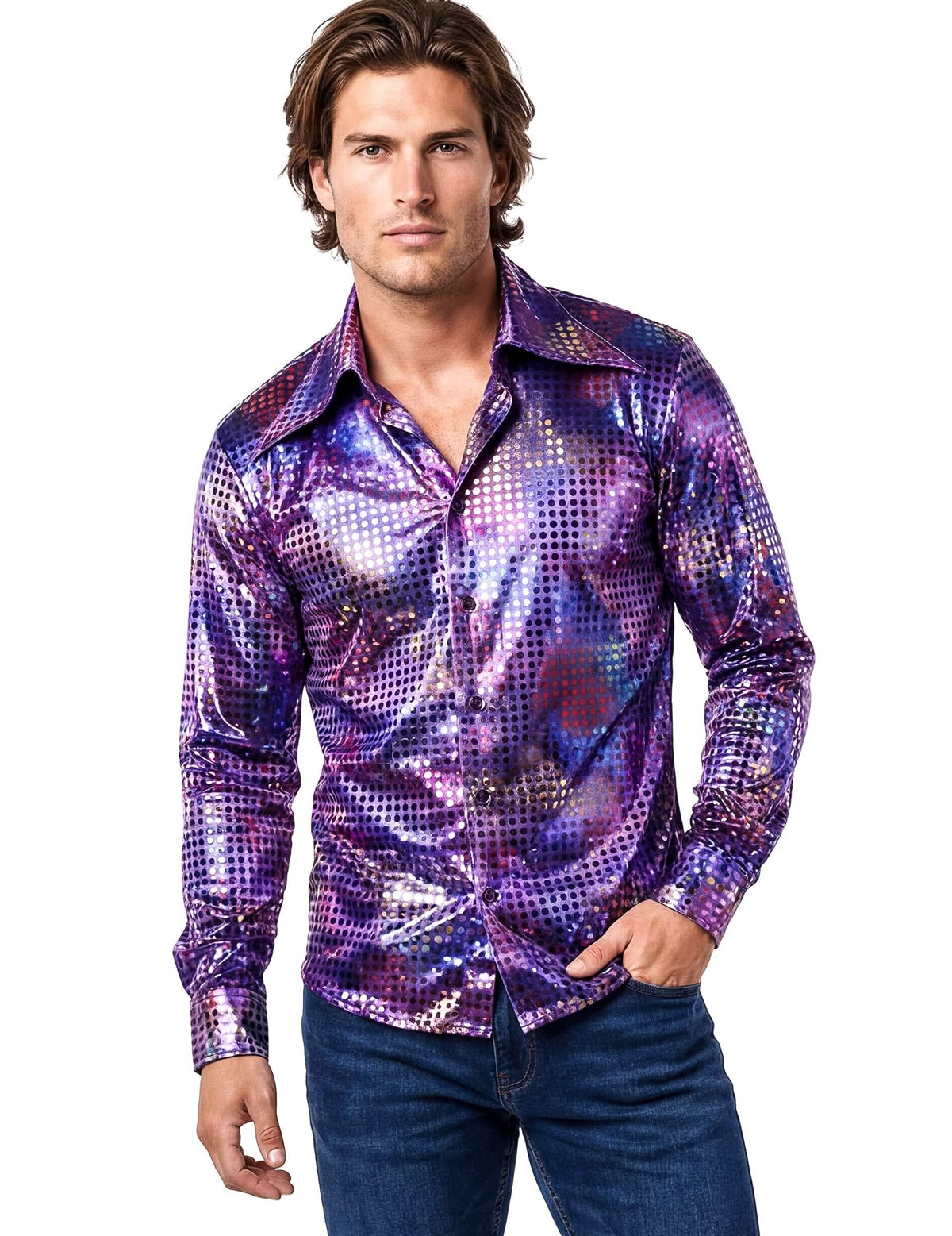 Vista de frente de la camisa disco para hombre