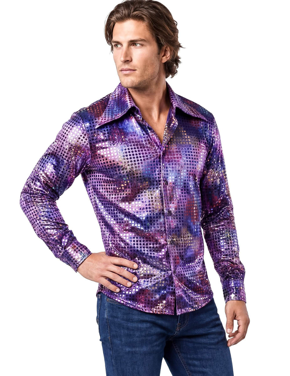 Vista de perfil de la camisa disco para hombre