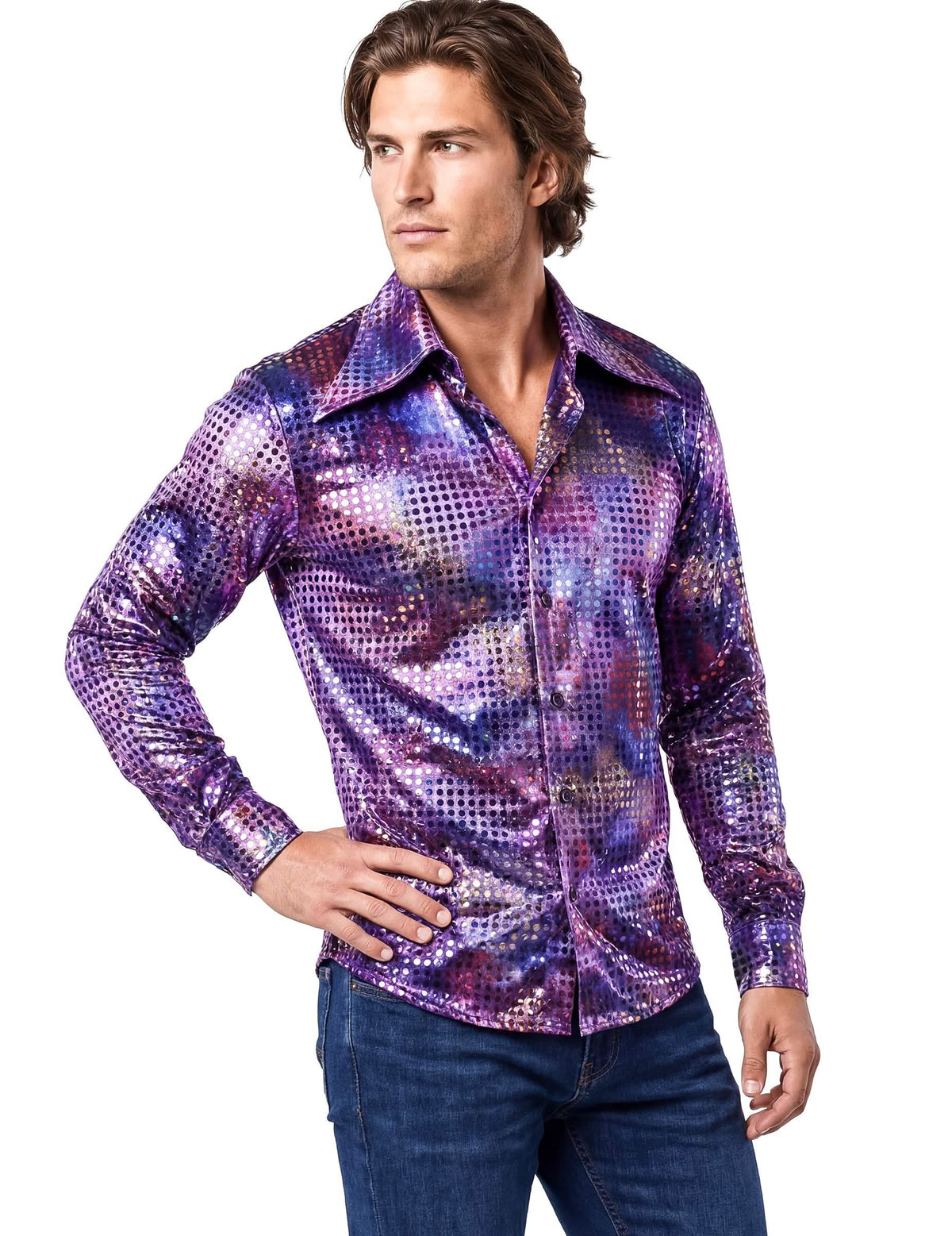 Vista de perfil de la camisa disco para hombre