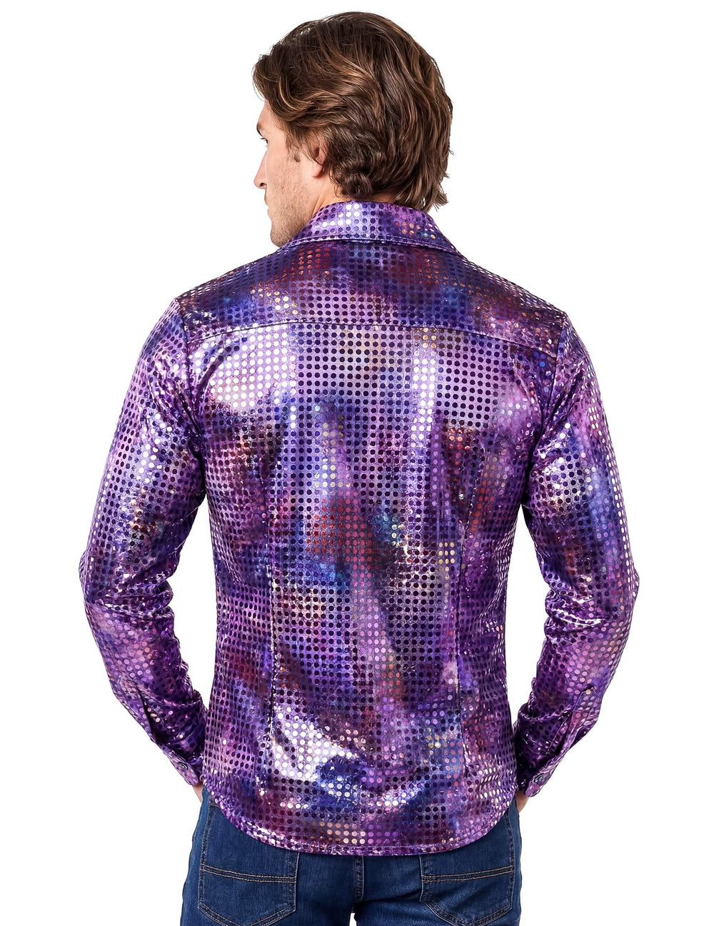 Vista trasera de la camisa disco para hombre